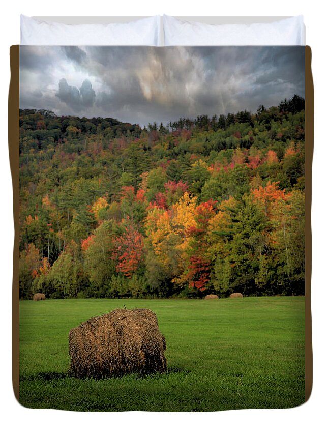 Fine Art Duvet Cover featuring the photograph Autumn Hay Harvest by Robert Harris