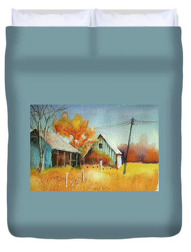 Watercolors Duvet Cover featuring the painting Autumn in the old Farm by Carolina Prieto Moreno