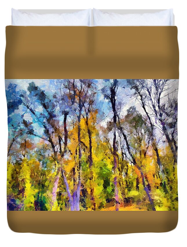 Trees Duvet Cover featuring the mixed media Autumn in the Park by Christopher Reed