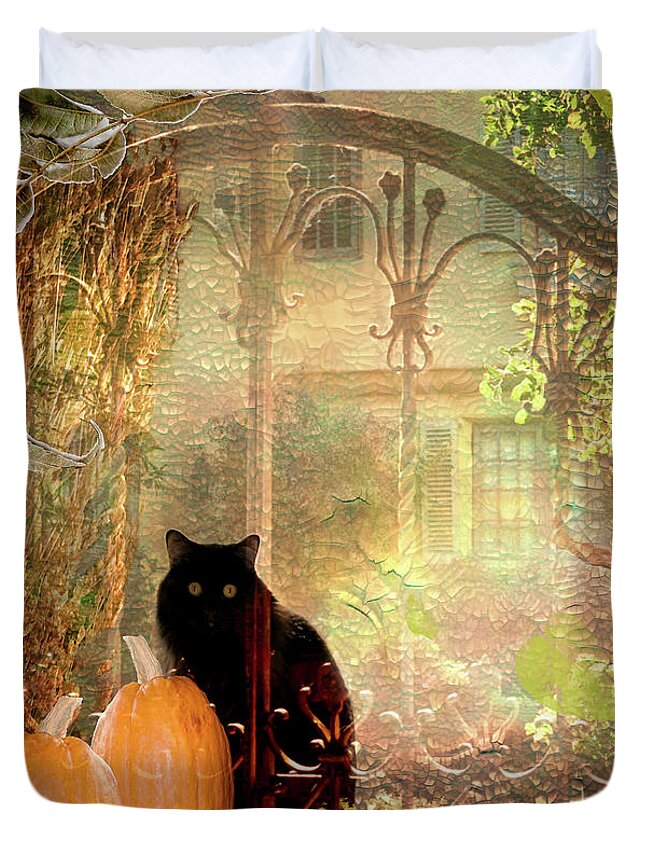 Décor Duvet Cover featuring the digital art Autumn Kitty by Camille Lopez