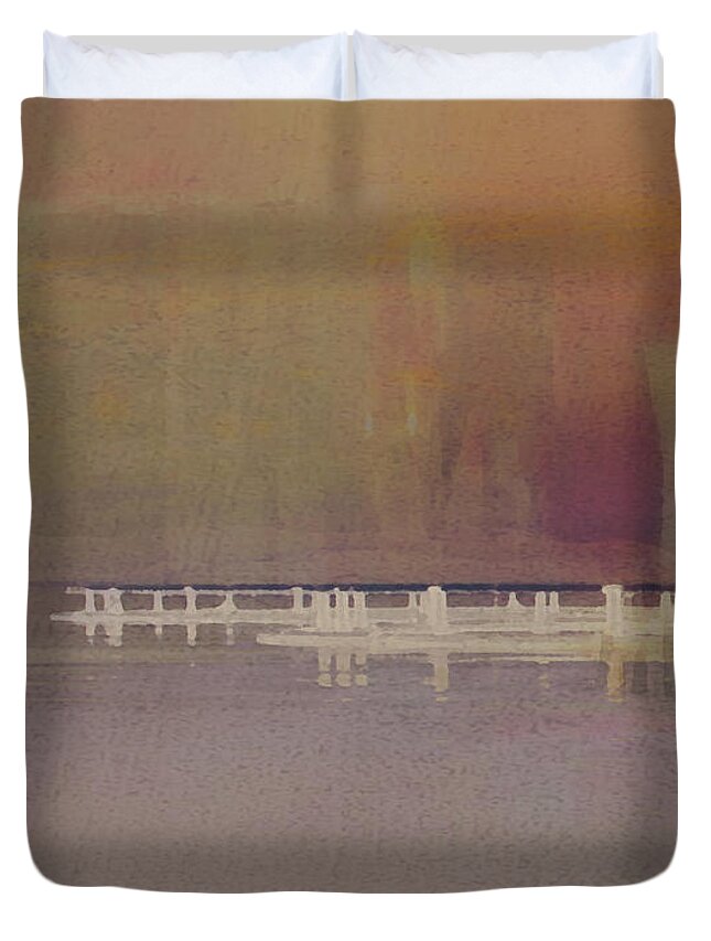 Abstract Duvet Cover featuring the digital art Autumn Lake by Ken Walker