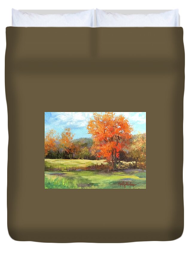 Autumn Trees Duvet Cover featuring the painting Autumn Landscape of Brilliant Oranges and Golds by Cheri Wollenberg by Cheri Wollenberg