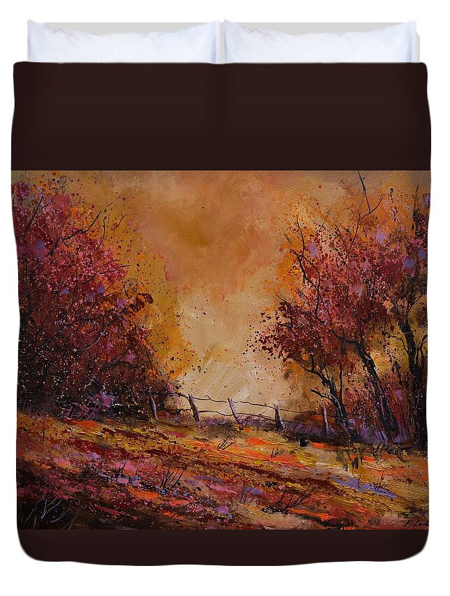 Landscape Duvet Cover featuring the painting Autumn light by Pol Ledent