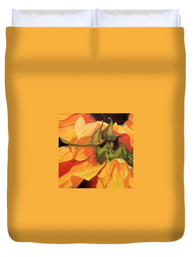 Sunflower Duvet Cover featuring the painting Autumn memory by Juliette Becker
