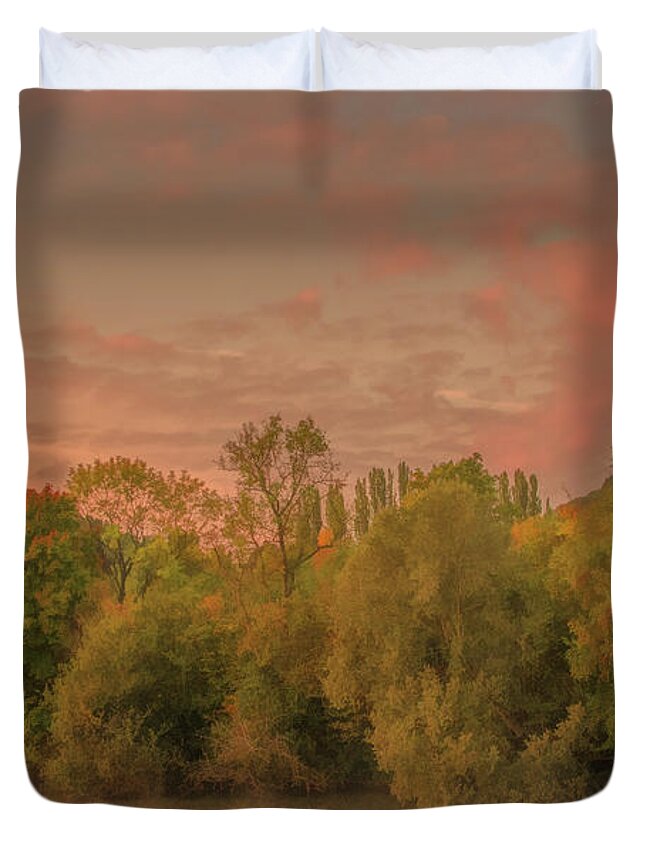 France Duvet Cover featuring the photograph Autumn Morning Along the Shore of the River Seine by Marcy Wielfaert