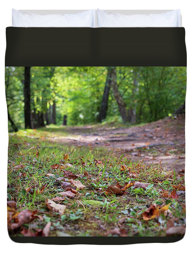 Forest Duvet Cover featuring the photograph Autumn on the Trail by Amelia Pearn