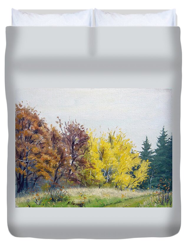 Landscape Duvet Cover featuring the painting Autumn Overcast by Rick Hansen