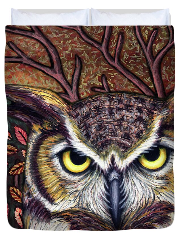 Owl Duvet Cover featuring the painting Autumn Owl Moon by Amy E Fraser