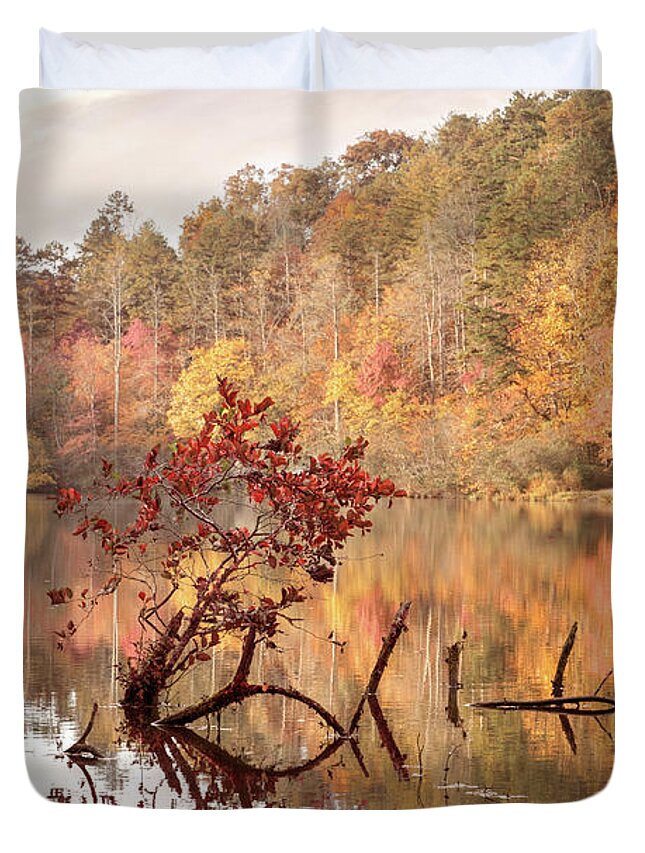 Carolina Duvet Cover featuring the photograph Autumn Red Country Reflections by Debra and Dave Vanderlaan