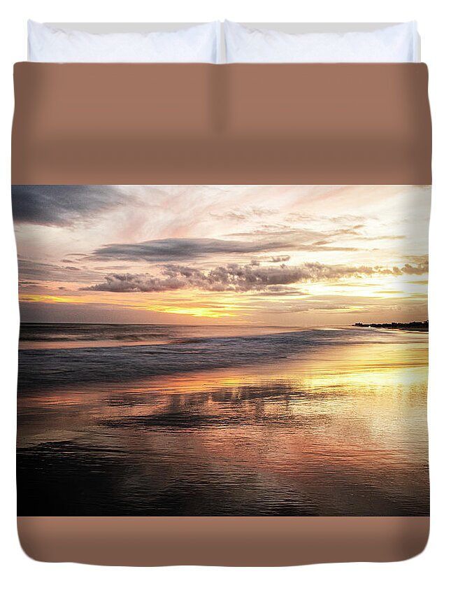 Sunset Duvet Cover featuring the photograph Autumn Sunset at Atlantic Beach by Bob Decker