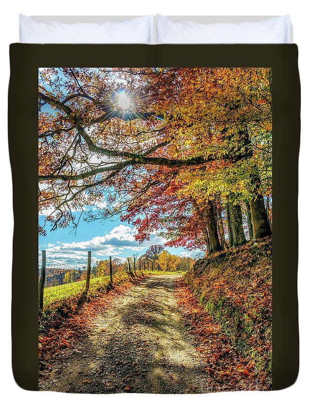 Autumn Duvet Cover featuring the photograph Autumn Sunshine Country Road by Thomas R Fletcher