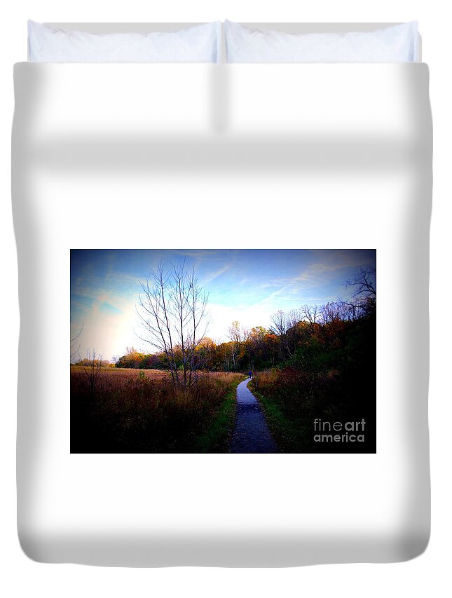 Nature Duvet Cover featuring the photograph Autumn Trail Under The Blue Sky - Frank J Casella by Frank J Casella