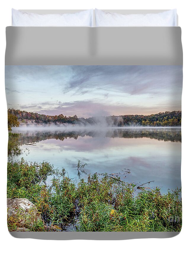 Springfield Duvet Cover featuring the photograph Autumn Tranquility Lake Springfield by Jennifer White