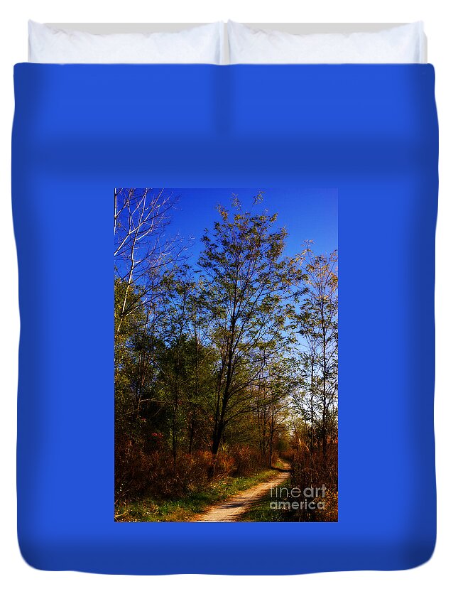Landscape Duvet Cover featuring the photograph Autumn Tree Along the Trail - Painterly by Frank J Casella