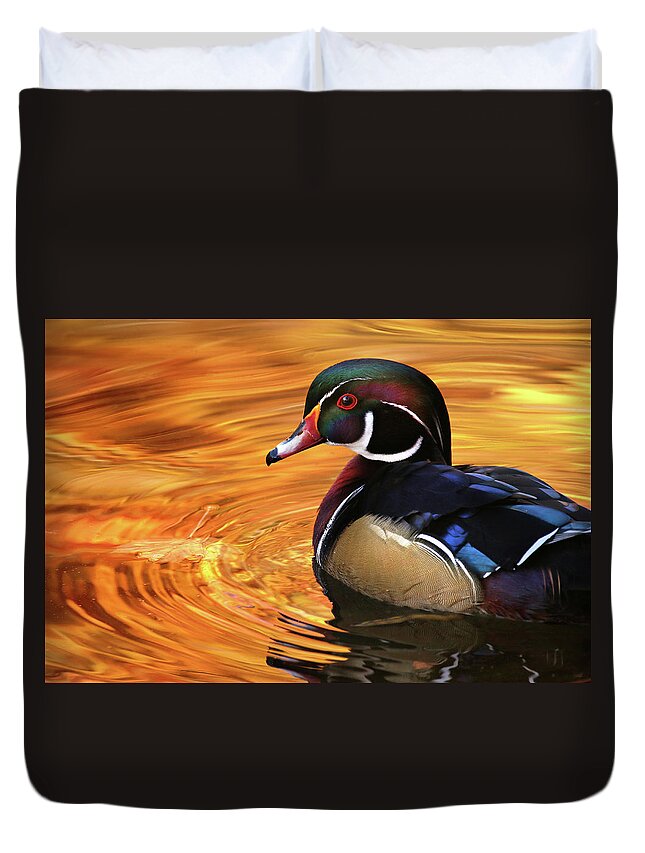  Duvet Cover featuring the photograph Autumn Wood Duck by Rob Blair