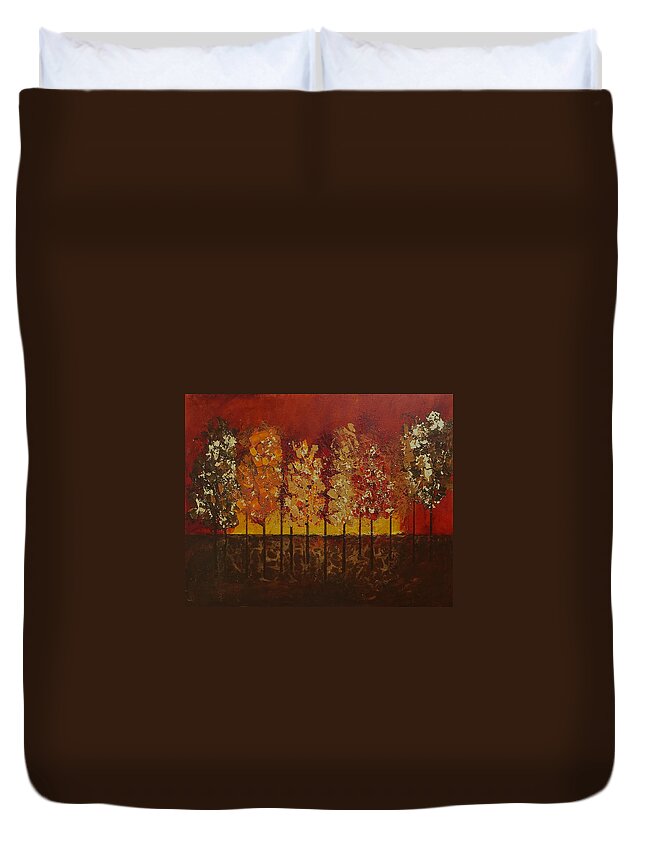 Fall Duvet Cover featuring the painting Autumn's Crowning Glory by Linda Bailey
