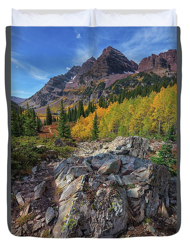 Colorado Duvet Cover featuring the photograph Autumn's Glory at Maroon Bells by Kristen Wilkinson