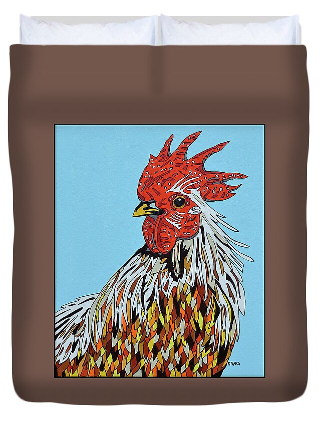 Rooster Chickens Farm Animals Birds Duvet Cover featuring the painting Autumnus by Mike Stanko