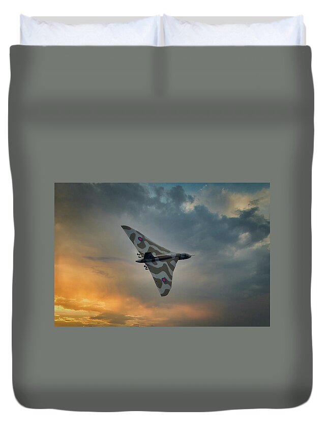 Aerial Duvet Cover featuring the photograph Avro Vulcan RAF Bomber Aircraft by Rick Deacon