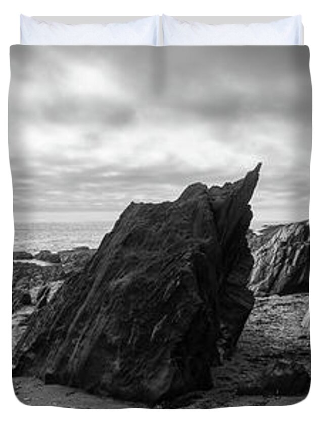 Devon Duvet Cover featuring the photograph Ayrmer Cove South Hams Deven south west coast path black and white 2 by Sonny Ryse