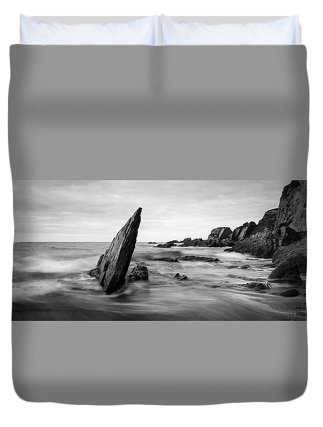 Devon Duvet Cover featuring the photograph Ayrmer Cove South Hams Deven south west coast path black and white by Sonny Ryse