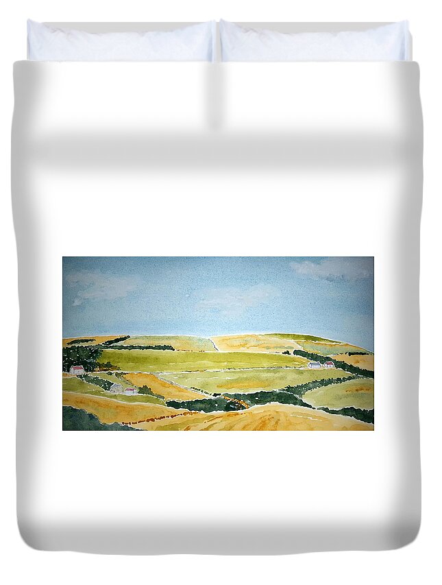 Watercolor Duvet Cover featuring the painting Ayrshire Farms by John Klobucher