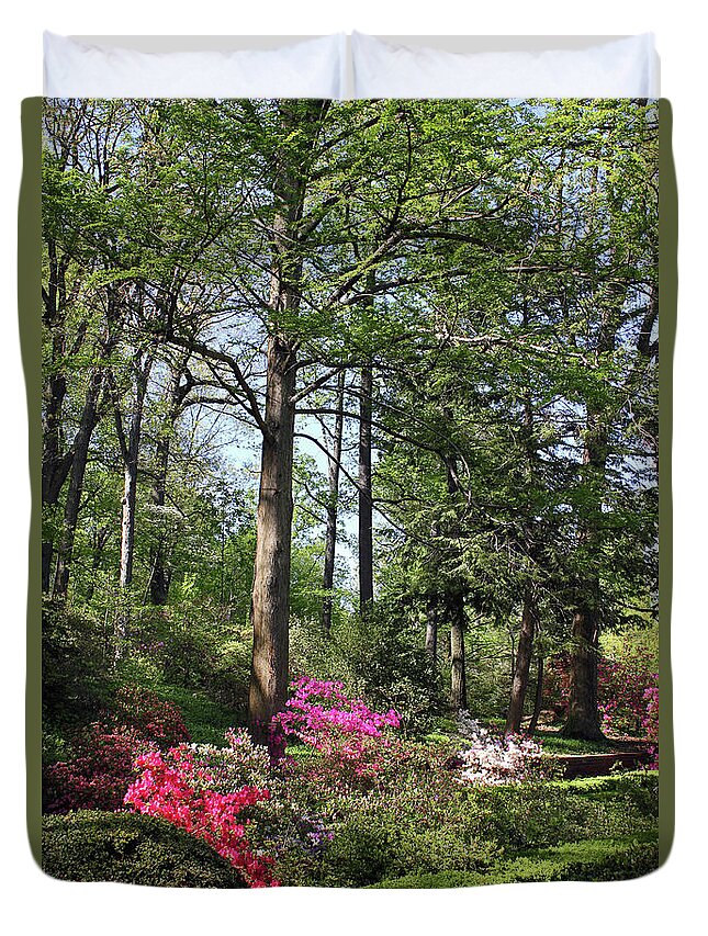 Arboretum Duvet Cover featuring the photograph Azaleas in the Garden by Carolyn Stagger Cokley