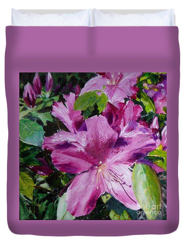 Flower Duvet Cover featuring the painting Azaleas by Merana Cadorette