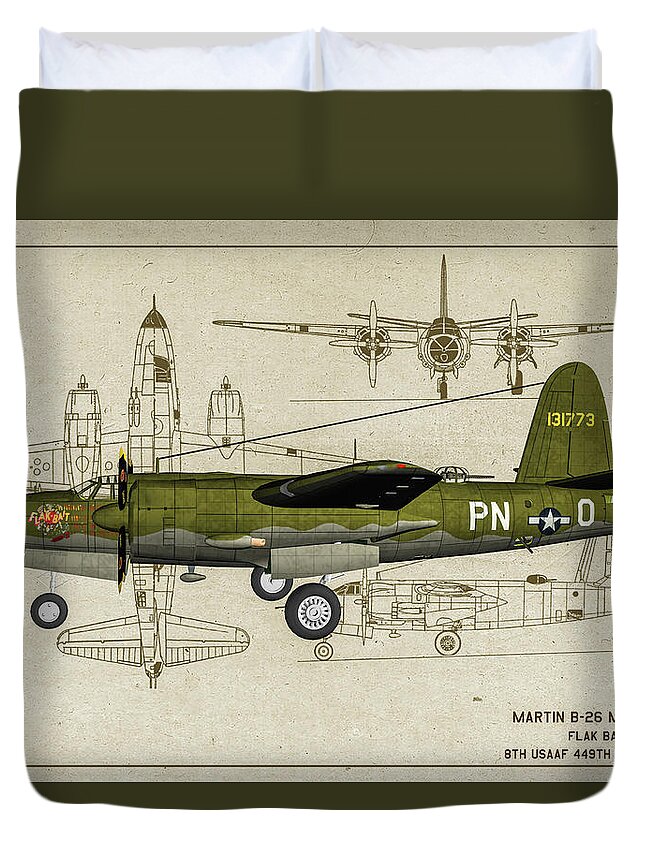 Martin B-26 Marauder Duvet Cover featuring the photograph B-26 Flak Bait Profile Art by Tommy Anderson