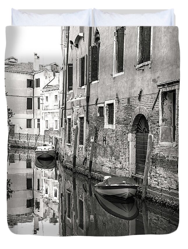 Fine Art Photo Duvet Cover featuring the photograph B0008227 - Reflections in the canal by Marco Missiaja