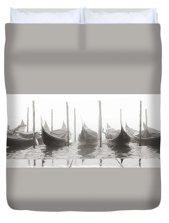 Fine Art Duvet Cover featuring the photograph B_00682 - Sleeping gondolas, Venice by Marco Missiaja