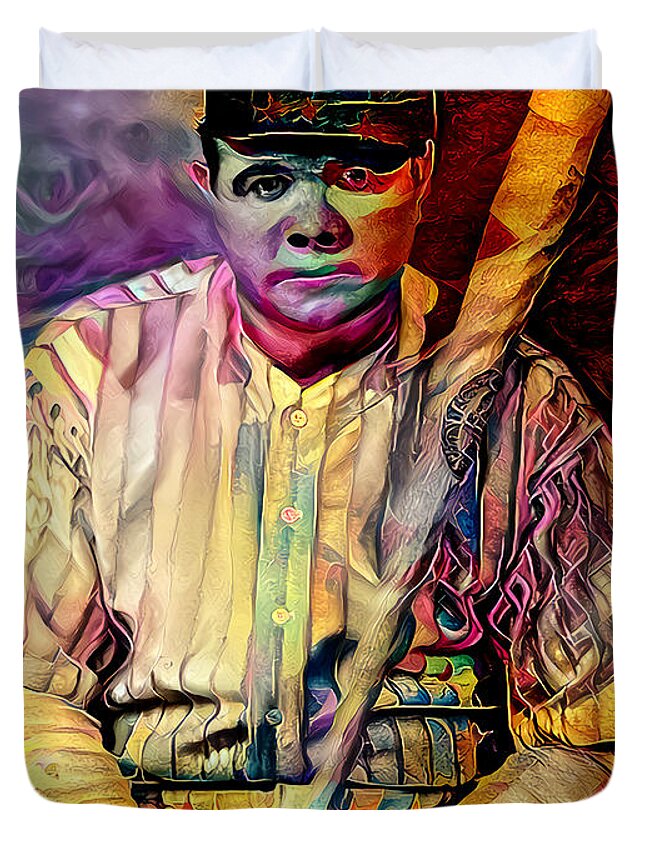 Wingsdomain Duvet Cover featuring the photograph Babe Ruth The Lost Baseball Card 20210917 by Wingsdomain Art and Photography