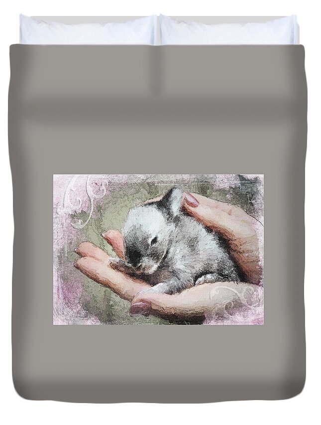 Easter Duvet Cover featuring the mixed media Baby Bunny by Moira Law