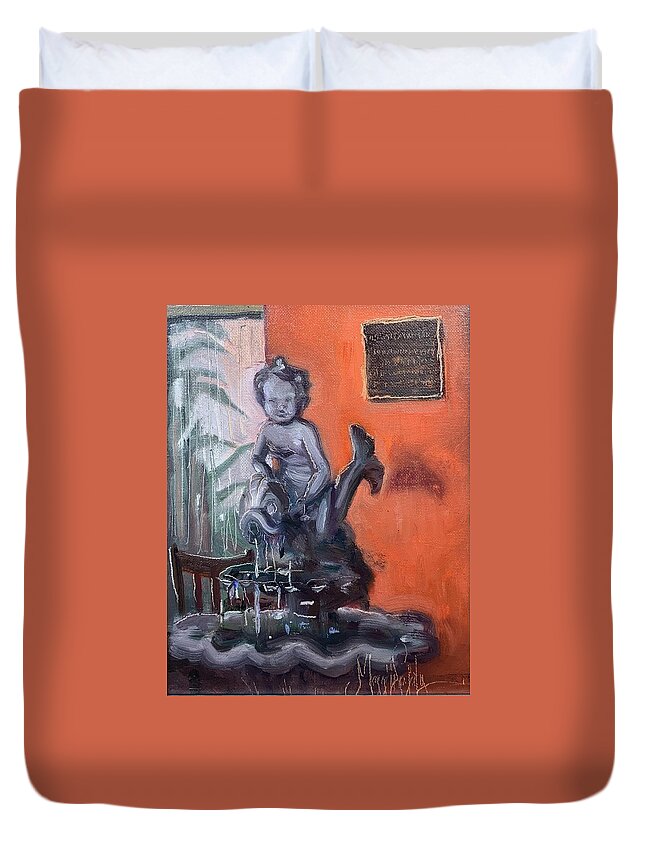 Fountain Duvet Cover featuring the painting Baby in the Fountain by Maggii Sarfaty