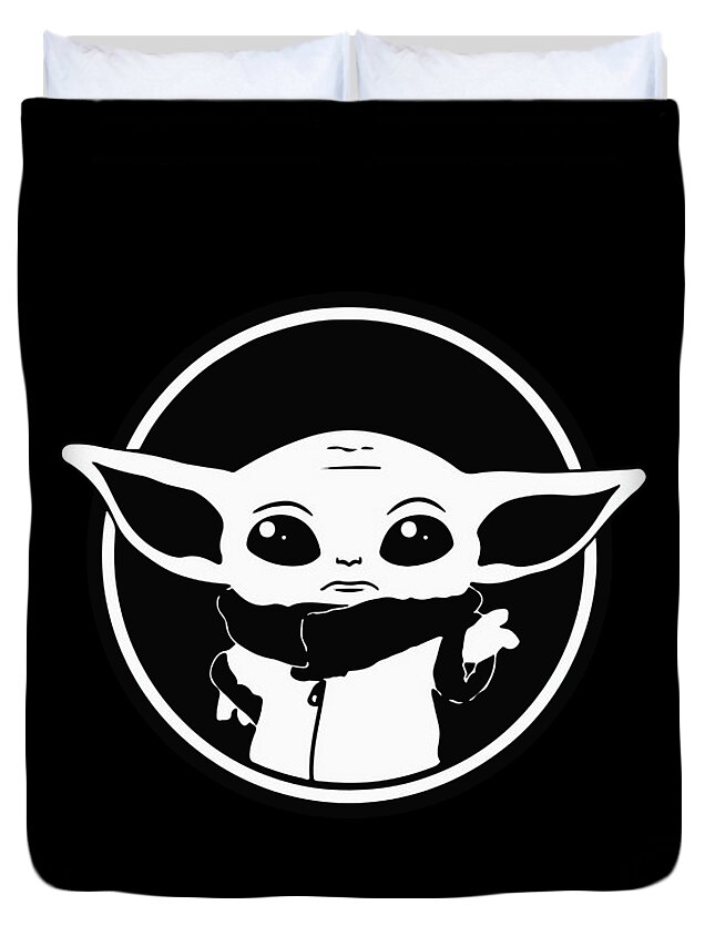 Baby Yoda Black and White Duvet Cover by Scarlett J Kaur - Pixels