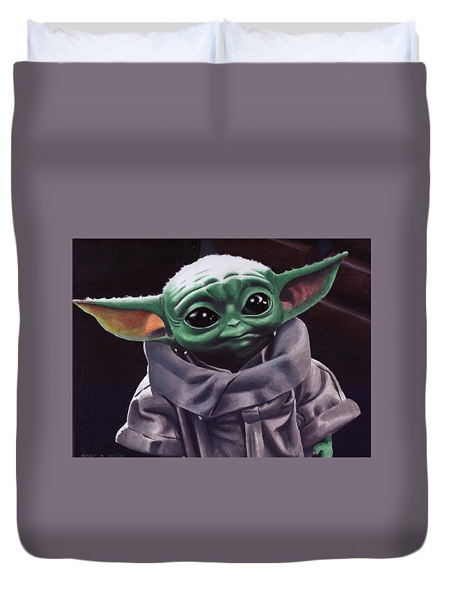 The Mandalorian Duvet Cover featuring the painting The Mandalorian - Baby Yoda by Marc D Lewis