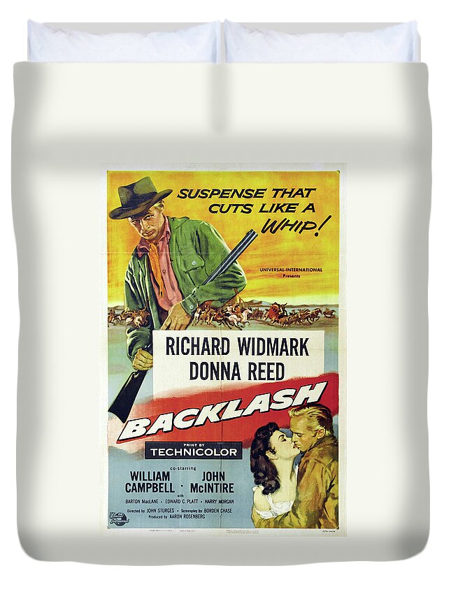 Backlash Duvet Cover featuring the mixed media ''Backlash'', with Richard Widmark and Donna Reed, 1956 by Stars on Art