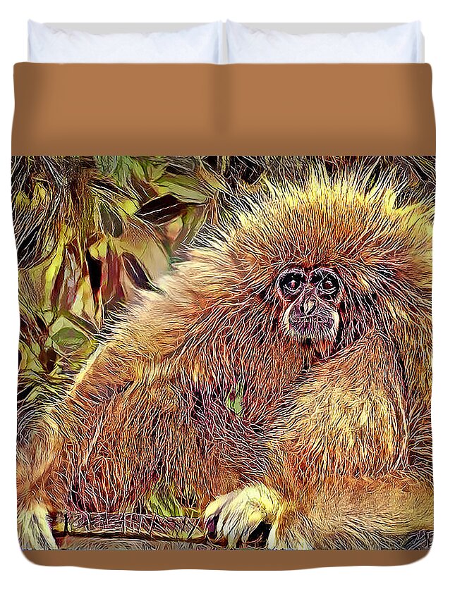 Gibbons Duvet Cover featuring the mixed media Bad Hair Day by Debra Kewley