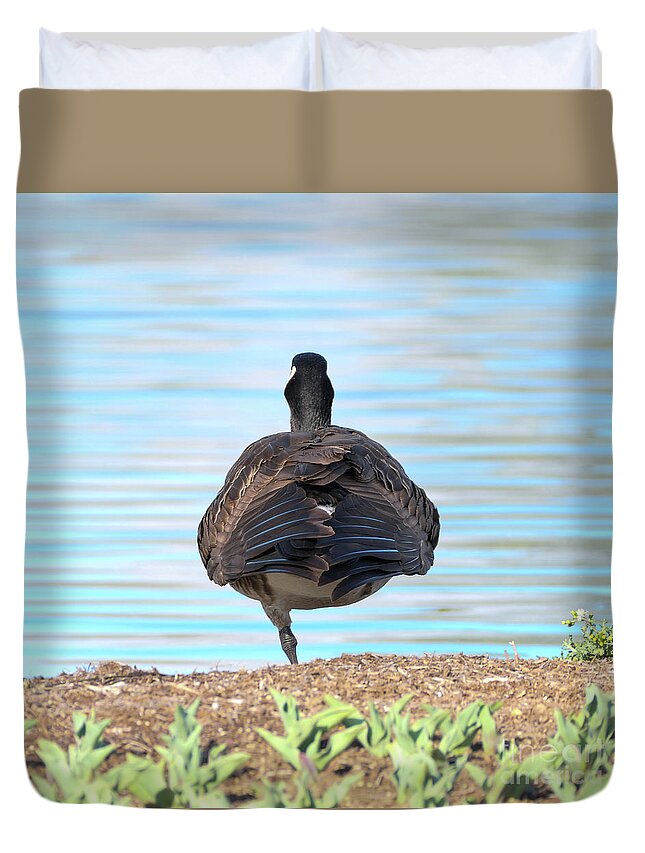 Bird Duvet Cover featuring the photograph Balancing by the Water's Edge by Bentley Davis