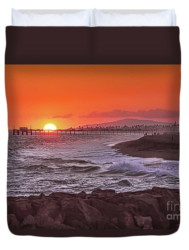 Piers Duvet Cover featuring the photograph Balboa And Newport Piers, Newport Beach, California by Don Schimmel
