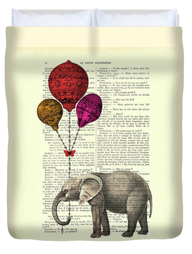 Elephant Duvet Cover featuring the mixed media Balloon Elephant by Madame Memento