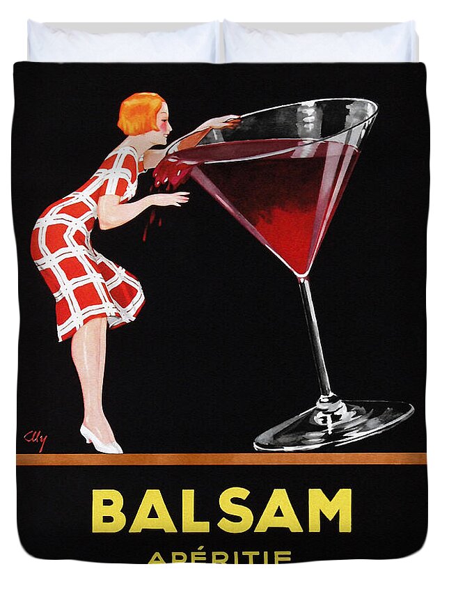 Balsam Aperitif - Woman Tips Giant Martini Glass - Vintage Poster Art Duvet  Cover