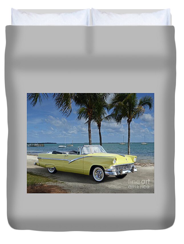 1956 Duvet Cover featuring the photograph Banana Boat At Useppa Beach by Ron Long