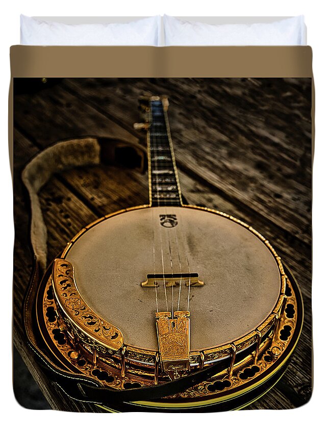 Instrument Duvet Cover featuring the photograph Banjo by Rene Vasquez