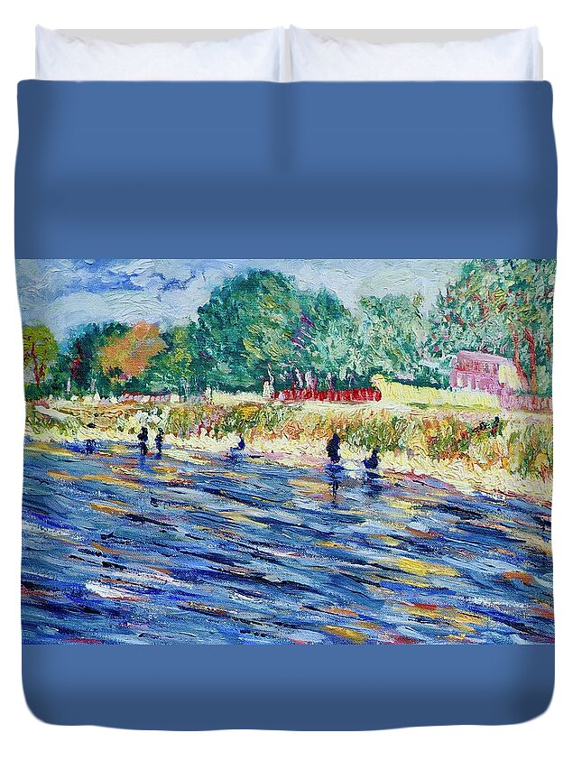 Bank Of Seine Duvet Cover featuring the painting Bank of Seine by Tom Roderick