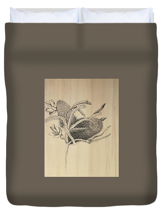Ink Duvet Cover featuring the drawing Banksia by Franci Hepburn