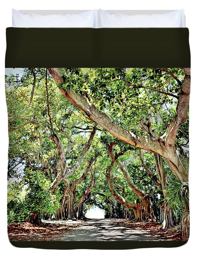 Banyan Duvet Cover featuring the photograph Banyan Street Boca Grande by Alison Belsan Horton