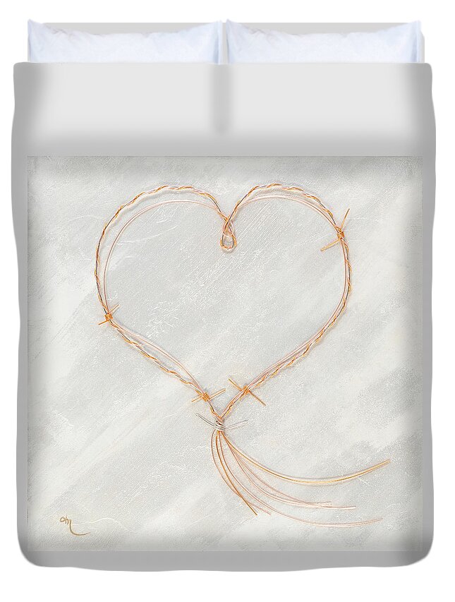 Heart Duvet Cover featuring the painting Barbed Heart-Gold Pink by Tamara Nelson