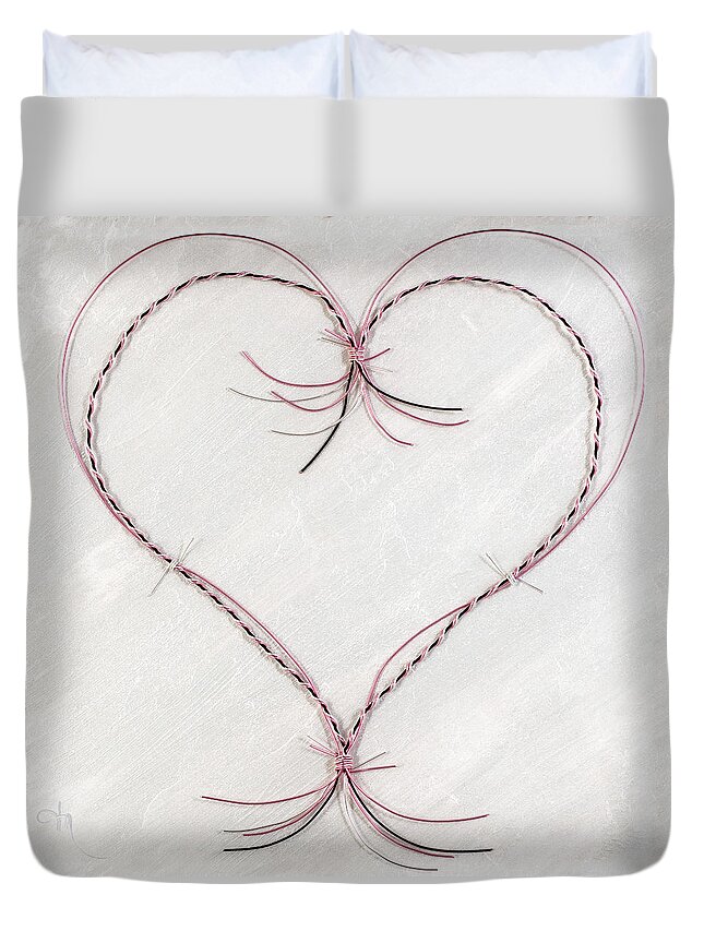 Heart Duvet Cover featuring the mixed media Barbed Heart-Pink on White by Tamara Nelson