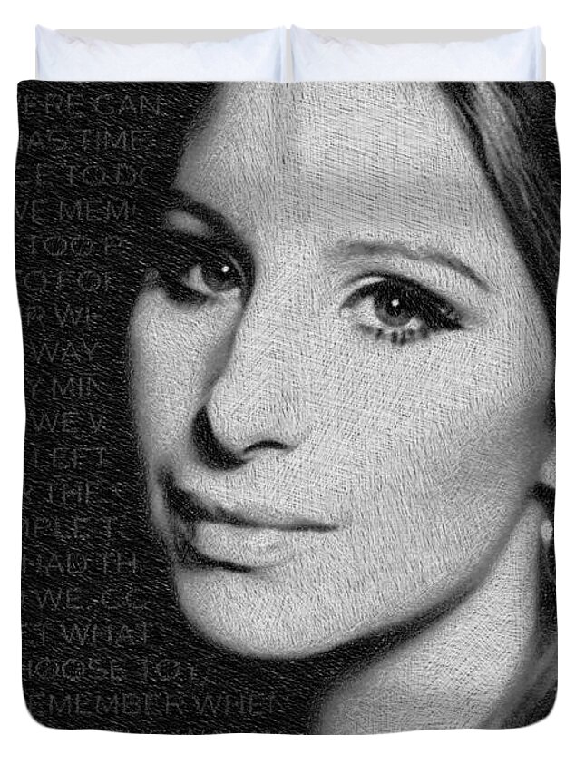 Barbra Streisand Duvet Cover featuring the painting Barbra Streisand And Lyrics by Tony Rubino